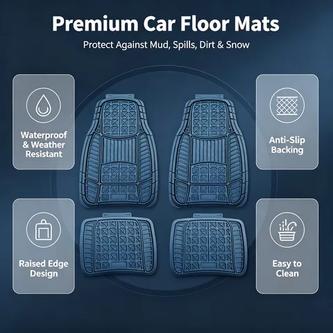 Deep Channel Design 4Pcs Car Floor Mats Heavy Duty Rubber Anti Slip All Weather Car Interior Floor Liners