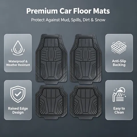 4PCS Universal Auto Rubber Floor Mats Anti Slip Durable All Season Car Floor Liners for Most Vehicles