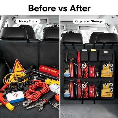 Multi-Pocket Car Rear Backseat Trunk Organizer for Car Emergency Kit Travel Gear Tools Organization