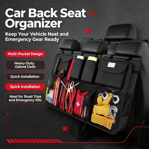 Car Back Seat Trunk Organizer, Multi-Pocket Oxford Auto Storage Bag for SUV Truck Emergency Tools First Aid Kit Tow Ropes