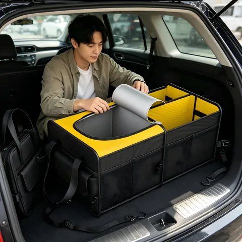 Heavy-Duty Car Trunk Organizer with Removable Cooler Lid Sturdy Storage Solution for All Vehicles