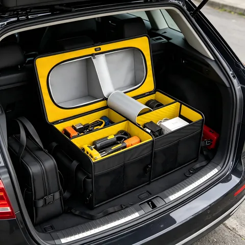 Heavy-Duty Oxford Fabric Foldable Cargo Storage with Multiple Pockets, Collapsible Organizer with Carry Handles for SUV