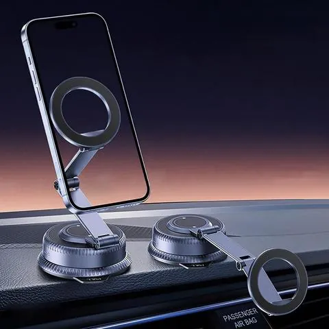 Dual Arm Folding Dual Sided Magnetic Car Phone Holder Zinc Alloy ABS PC Fit for 6 Inch Smartphones